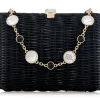 Hailey Wicker Basket Natural Stone Black*Judith Leiber Best