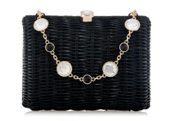 Hailey Wicker Basket Natural Stone Black*Judith Leiber Best