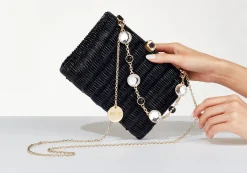 Hailey Wicker Basket Natural Stone Black*Judith Leiber Best