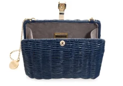 Hailey Wicker Basket Natural Stone Navy*Judith Leiber New