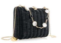 Hailey Wicker Basket Natural Stone Black*Judith Leiber Best