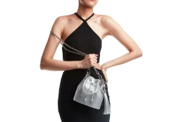 Piper Bucket Silver Drawstring Bag*Judith Leiber Fashion