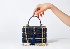 Willow Crystal Woven Top Handle Navy*Judith Leiber Outlet